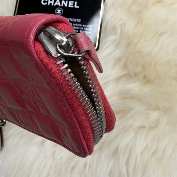 Chanel Mademoiselle Key Chain Card Holder Pink Leather With Silver Hardware - Picture 3 of 16